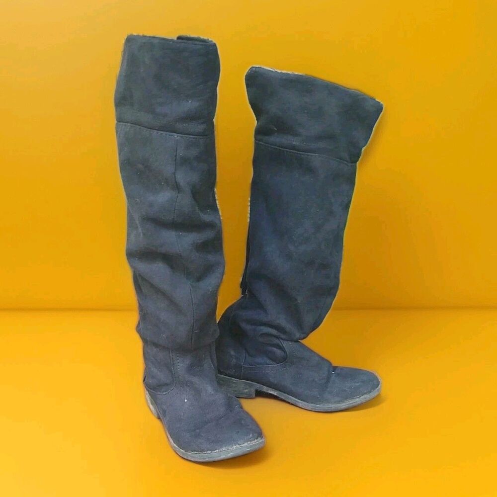 Women's sz 9.5 DIBA Black Scrunch Mid Calf zip-up boots heels Faux suede
